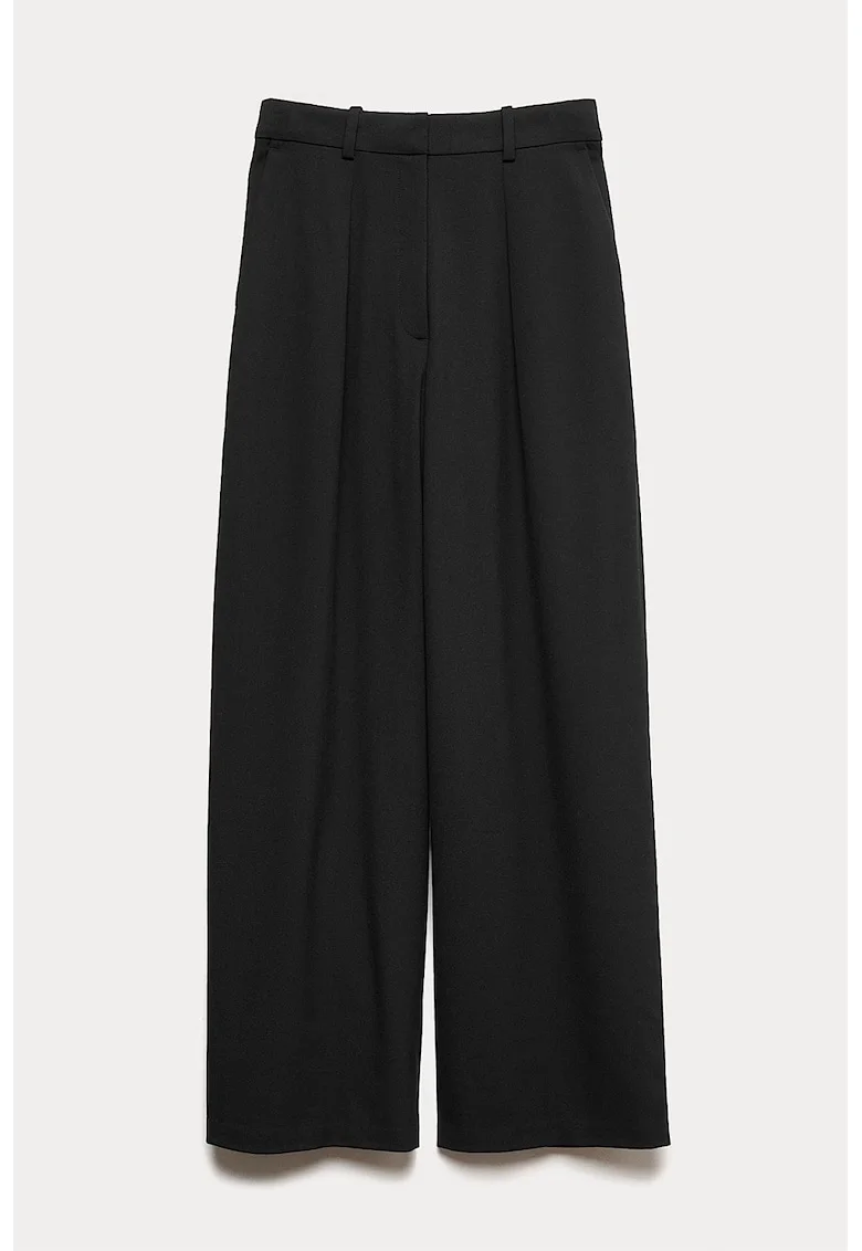 Pantaloni cu croiala ampla si doua buzunare oblice pe partea din fata, Negru