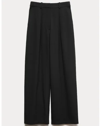 Pantaloni cu croiala ampla si doua buzunare oblice pe partea din fata, Negru