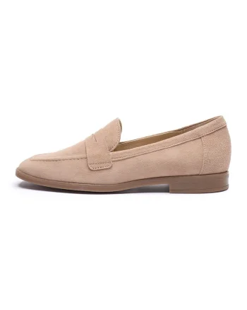 Pantofi loafer uni de piele intoarsa, Bej deschis