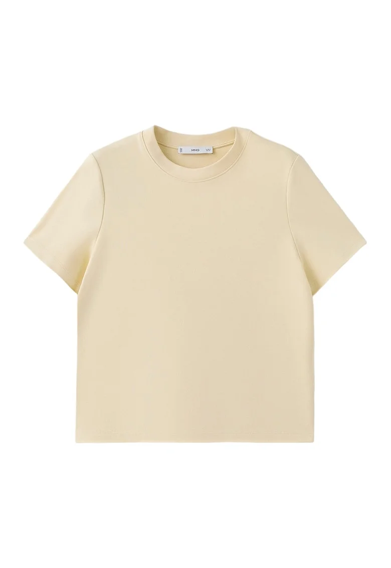 Tricou din bumbac cu decolteu la baza gatului, Bej deschis