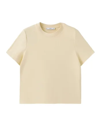 Tricou din bumbac cu decolteu la baza gatului, Bej deschis