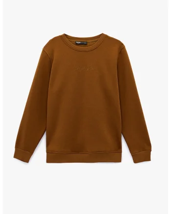 Bluza regular fit de trening cu decolteu la baza gatului, Caramel