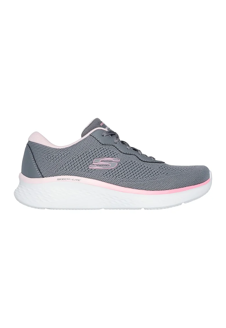 Pantofi sport de piele ecologica cu sireturi, Roz/Gri inchis