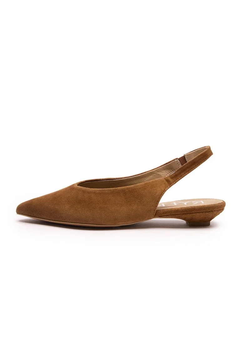 Pantofi slingback din piele intoarsa cu toc kitten Sinead, Caramel