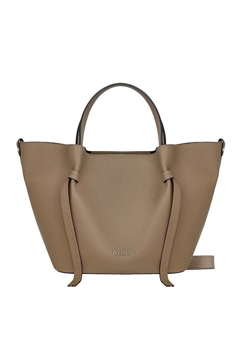 Geanta shopper din piele cu etui interior cu fermoar, Bej inchis