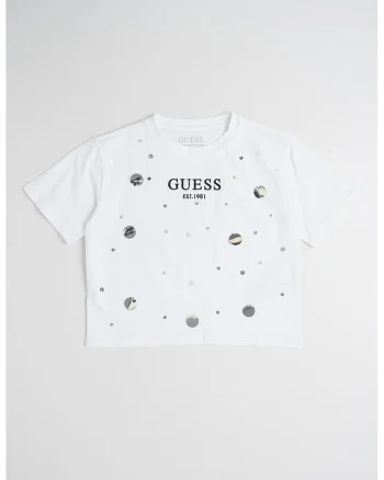 Tricou din amestec de bumbac cu logo si aplicatii, Alb optic/Argintiu