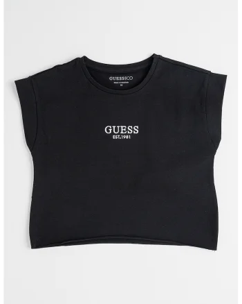 Tricou cu decolteu la baza gatului si logo, Alb/Negru