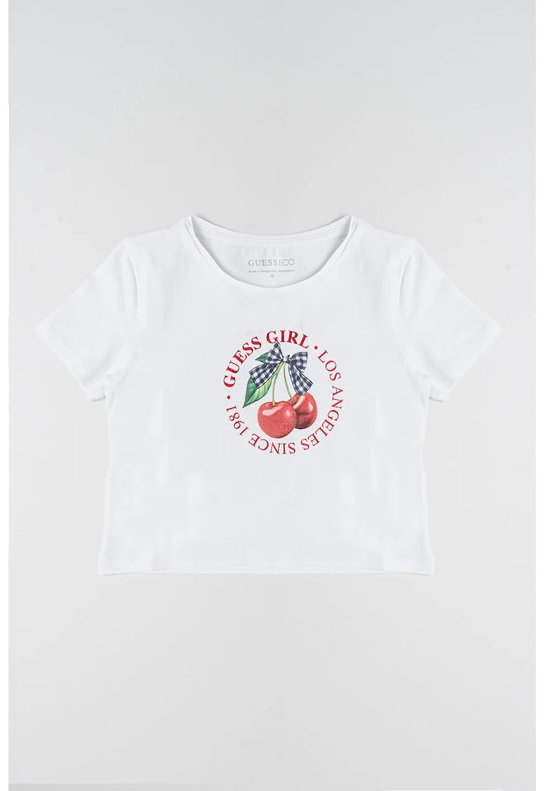 Tricou crop cu imprimeu logo, Rosu/Alb/Verde