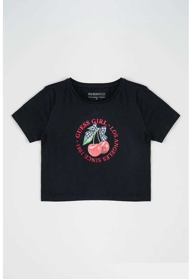 Tricou crop cu imprimeu logo, Rosu/Verde/Negru