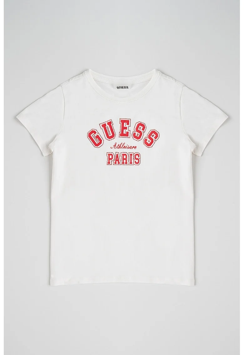 Tricou din amestec de bumbac cu imprimeu logo, Rosu/Alb