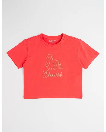 Tricou cu strasuri, Auriu/Coral