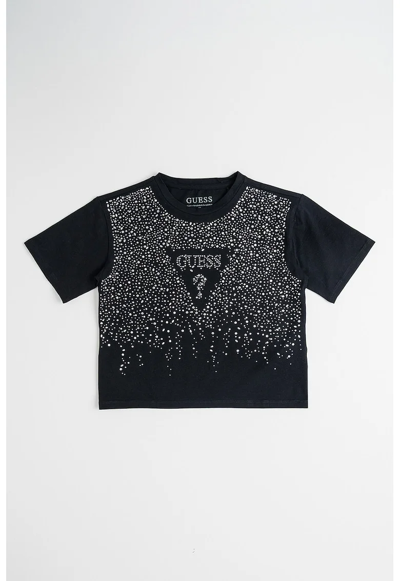 Tricou din amestec de bumbac cu strasuri, Negru/Argintiu