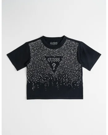 Tricou din amestec de bumbac cu strasuri, Negru/Argintiu