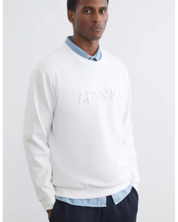 Bluza de trening din amestec de bumbac cu text in relief, Alb