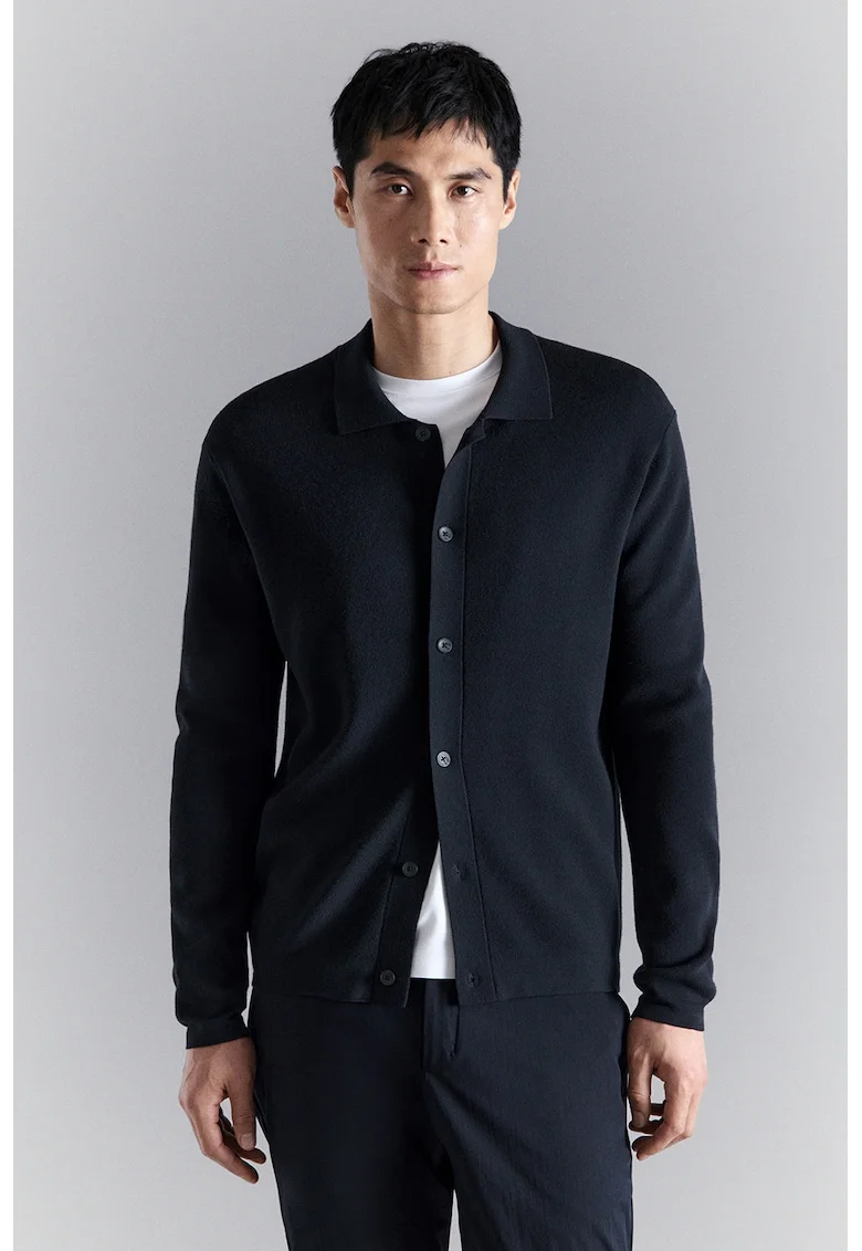 Cardigan cu guler polo si nasturi, Albastru ultramarin
