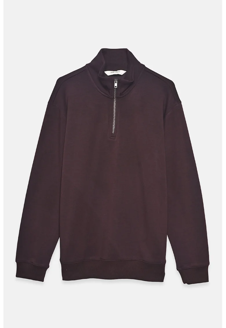 Bluza de trening din amestec de modal cu fenta cu fermoar, Maro inchis