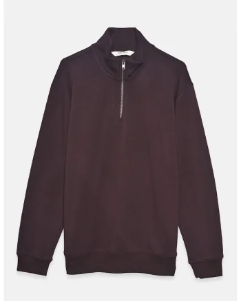 Bluza de trening din amestec de modal cu fenta cu fermoar, Maro inchis