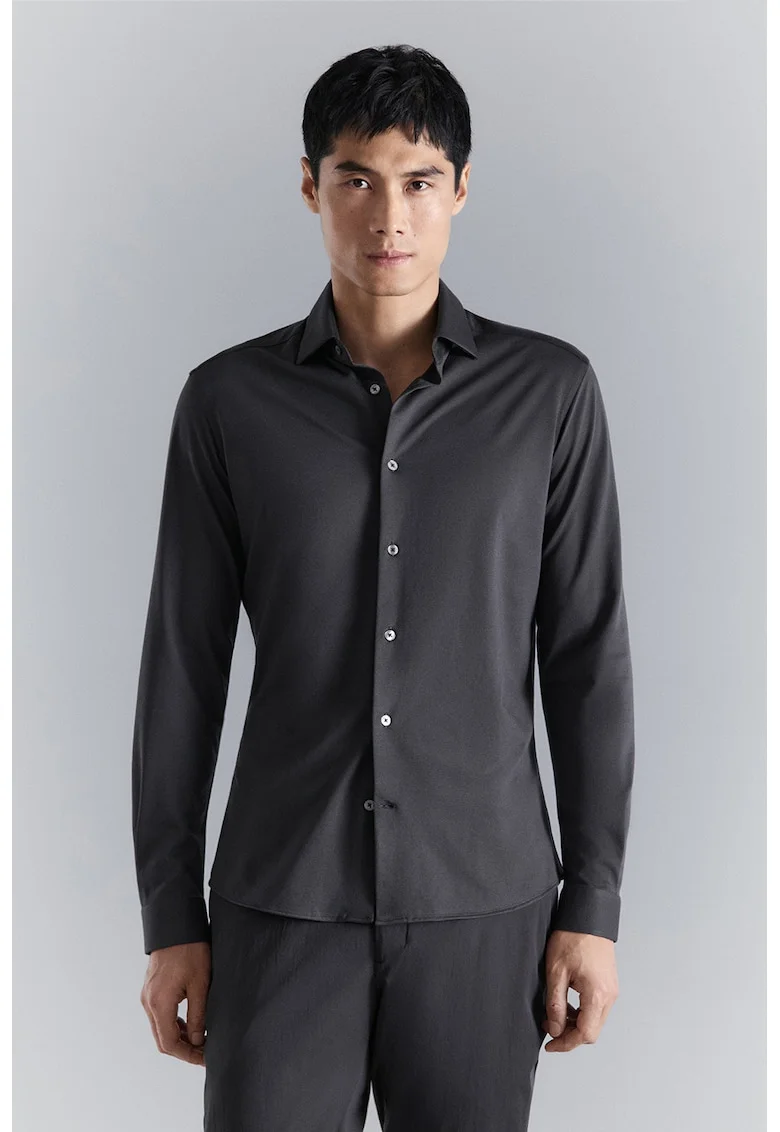 Camasa slim fit din amestec de bumbac, Gri carbune