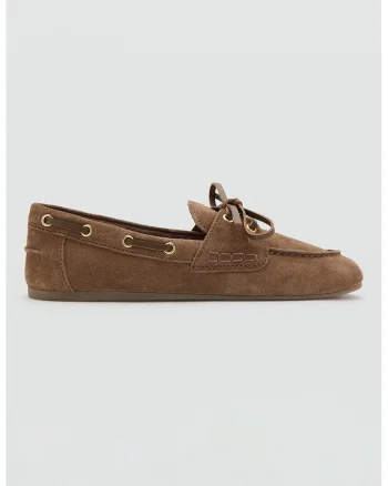Pantofi boat din piele intoarsa, Maro