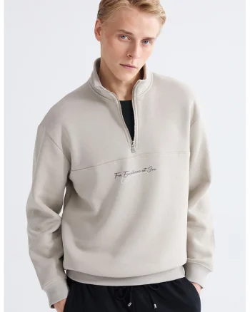 Bluza de trening cu fenta cu fermoar, Bej