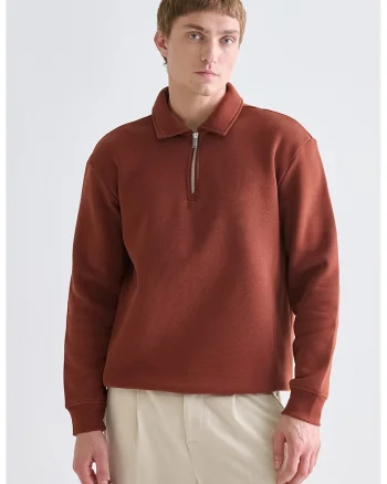 Bluza de trening polo cu fenta scurta cu fermoar, Rosu inchis