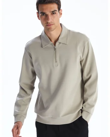 Bluza de trening cu fenta cu fermoar, Bej