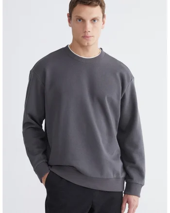Bluza uni de trening cu mansete si terminatie elastice, Gri antracit
