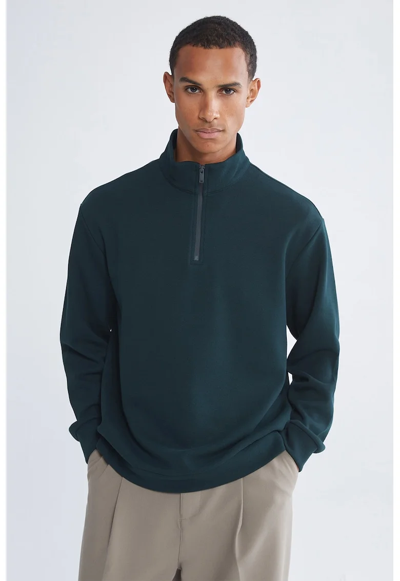 Bluza lejera de trening cu fenta cu fermoar, Verde aquamarin