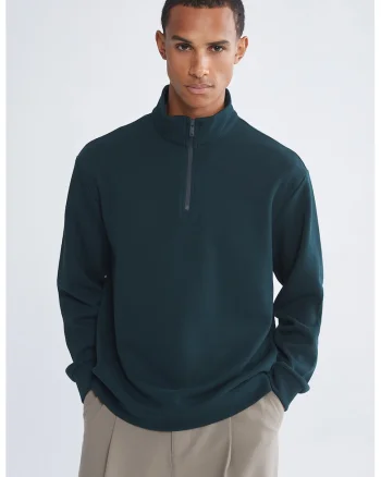 Bluza lejera de trening cu fenta cu fermoar, Verde aquamarin