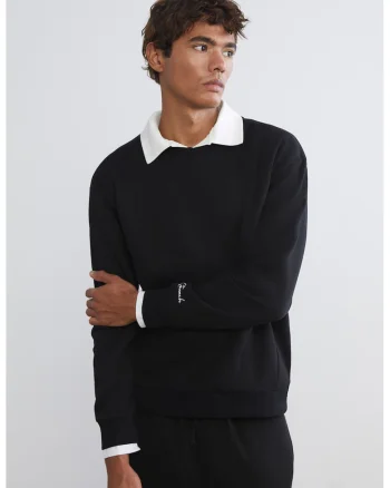 Bluza de trening din amestec de bumbac cu garnituri contrastante, Negru
