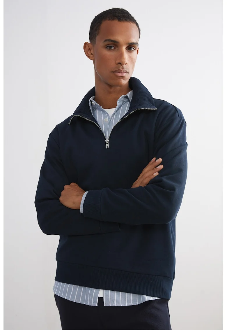 Bluza de trening cu fenta cu fermoar, Bleumarin