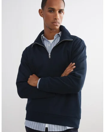Bluza de trening cu fenta cu fermoar, Bleumarin