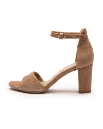 Sandale din piele intoarsa cu catarama, Maro camel