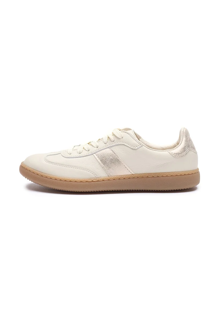 Pantofi sport din piele intoarsa si piele ecologica Marcella, Bej/Auriu platinat