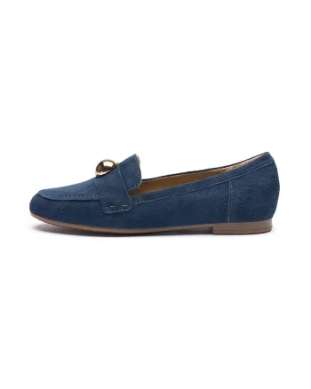 Pantofi loafer de piele intoarsa cu aplicatie tinta supradimensionata, Bleumarin
