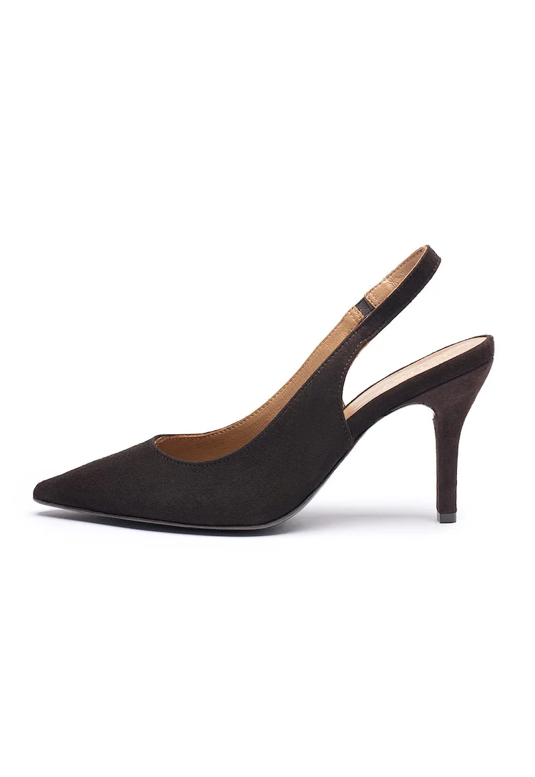 Pantofi slingback de piele intoarsa, Maro inchis