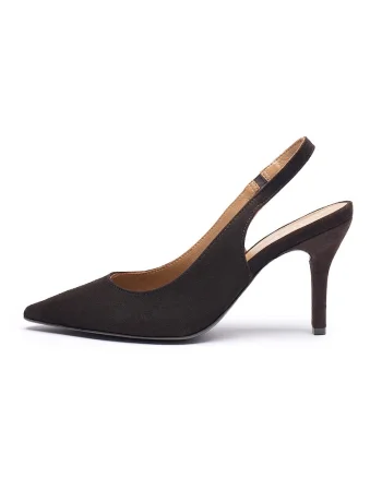 Pantofi slingback de piele intoarsa, Maro inchis