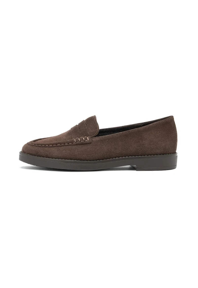 Pantofi loafer uni de piele intoarsa Kinga, Maro inchis