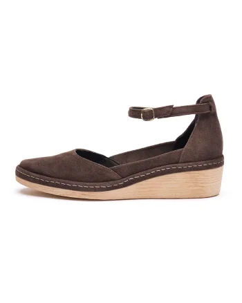 Pantofi wedge din piele intoarsa, Maro inchis