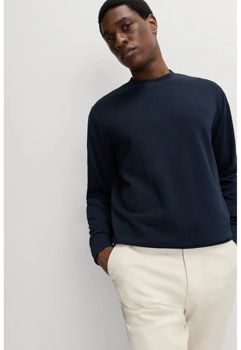 Bluza de trening regular fit cu decolteu la baza gatului, Bleumarin