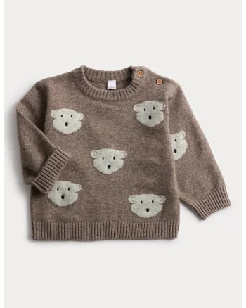 Pulover regular fit cu decolteu la baza gatului, Maro