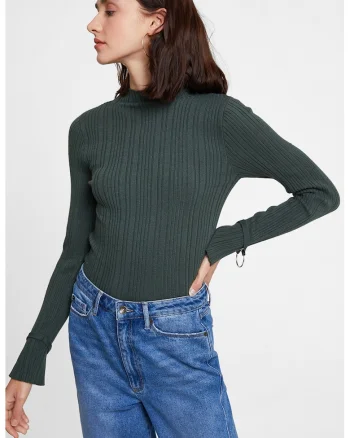 Pulover striat cu inele metalice, Verde padure