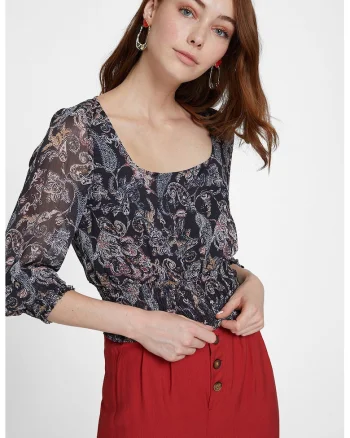 Bluza din sifon cu imprimeu paisley, Maro/Bleumarin