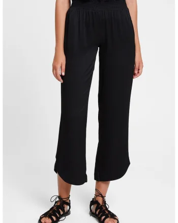 Pantaloni crop cu banda elastica in talie, Negru