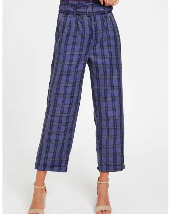 Pantaloni crop cu model in carouri, Negru/Albastru indigo