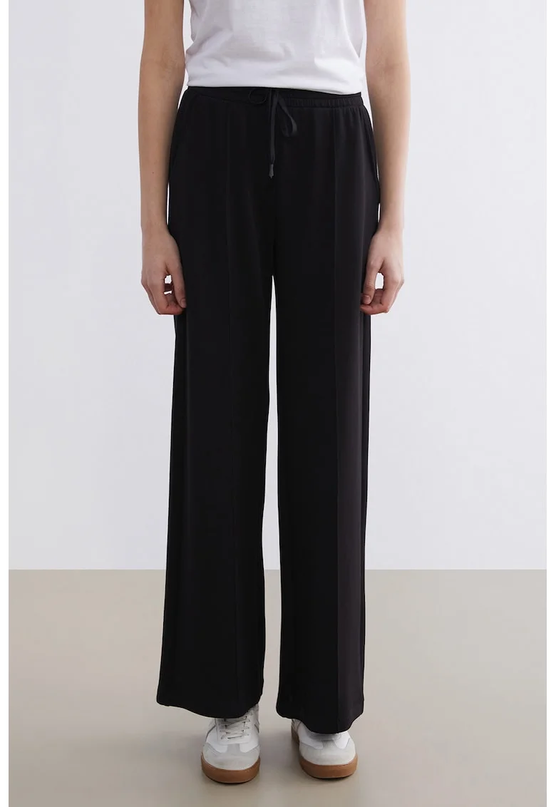 Pantaloni din amestec de modal cu snur in talie, Negru