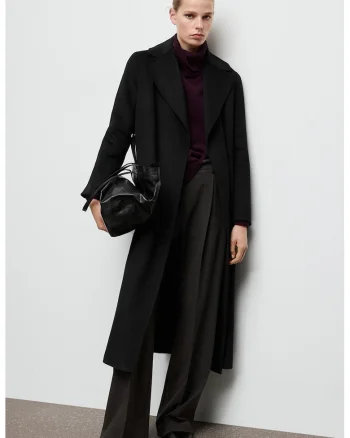 Palton lung din amestec de lana cu model petrecut, Negru