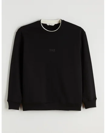 Bluza de trenimg cu croiala lejera si imprimeu text, Negru