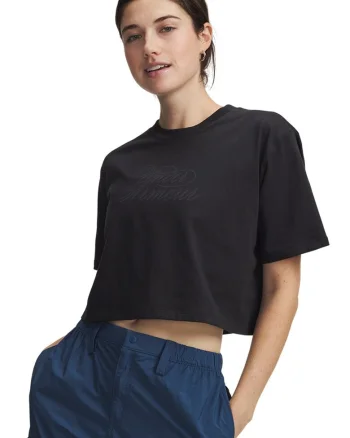 Tricou crop Script Heart, Negru