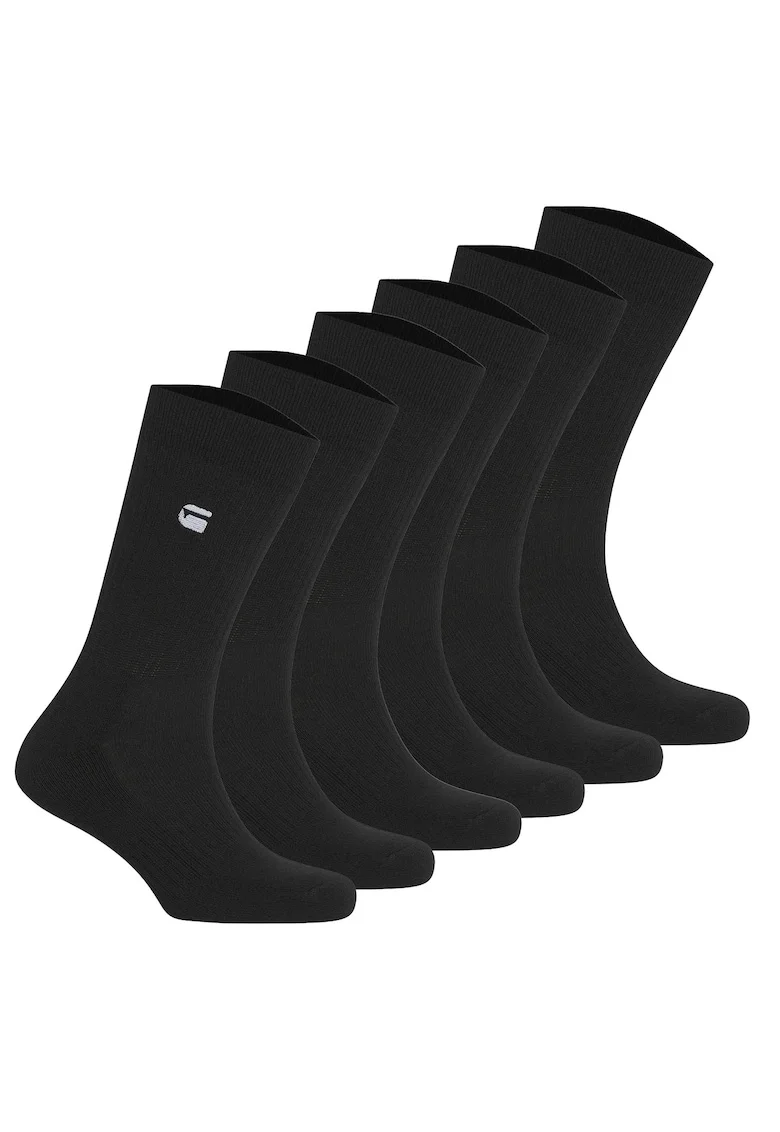 G-Star, Set de sosete lungi cu logo brodat - 6 perechi, Albastru inchis